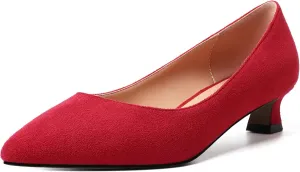 AMBELIGHT Womens Slip On Solid Casual Pointed Toe Office Suede Kitten Low Heel Pumps Shoes 1.5 Inch