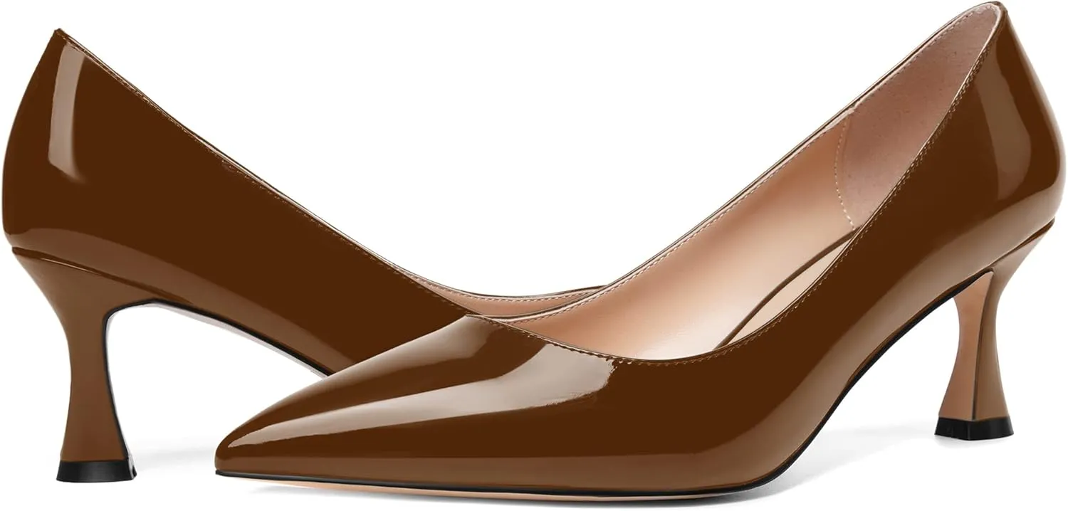 AMBELIGHT Womens Solid Office Dress Slip On Patent Pointed Toe Stiletto Mid Heel Pumps Shoes 2.5 Inch