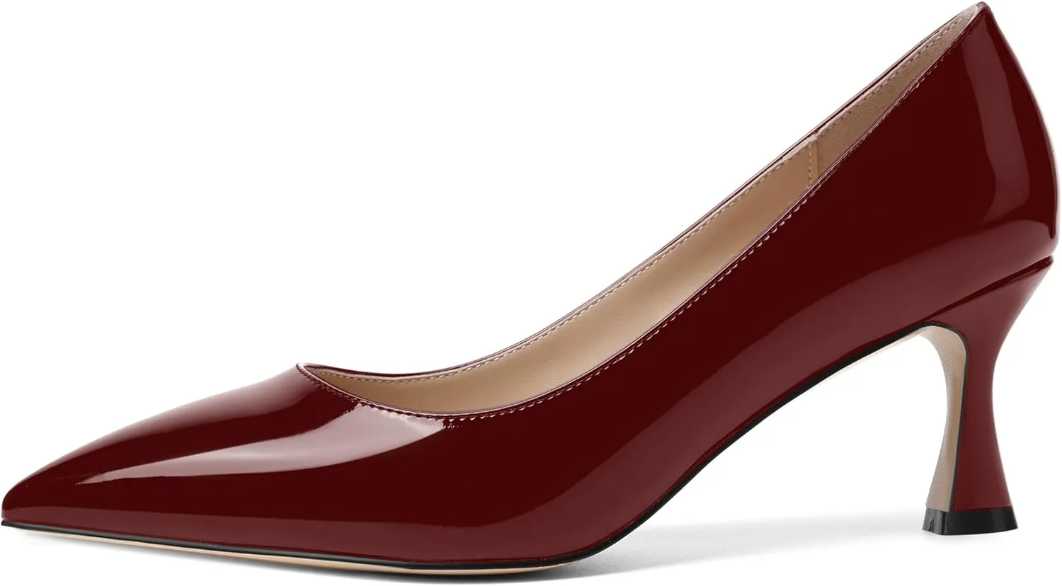 AMBELIGHT Womens Solid Office Dress Slip On Patent Pointed Toe Stiletto Mid Heel Pumps Shoes 2.5 Inch