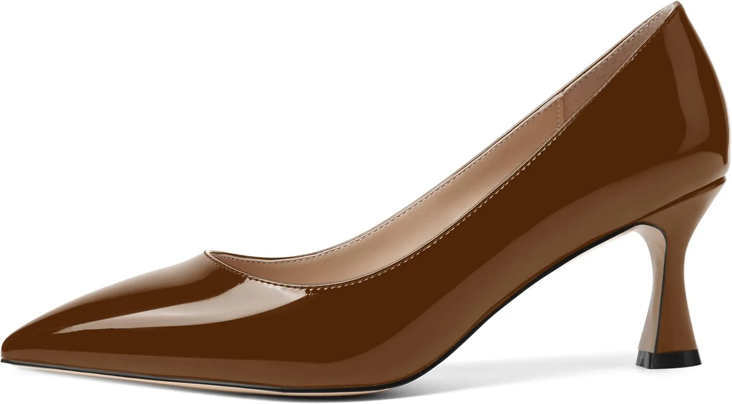 AMBELIGHT Womens Solid Office Dress Slip On Patent Pointed Toe Stiletto Mid Heel Pumps Shoes 2.5 Inch