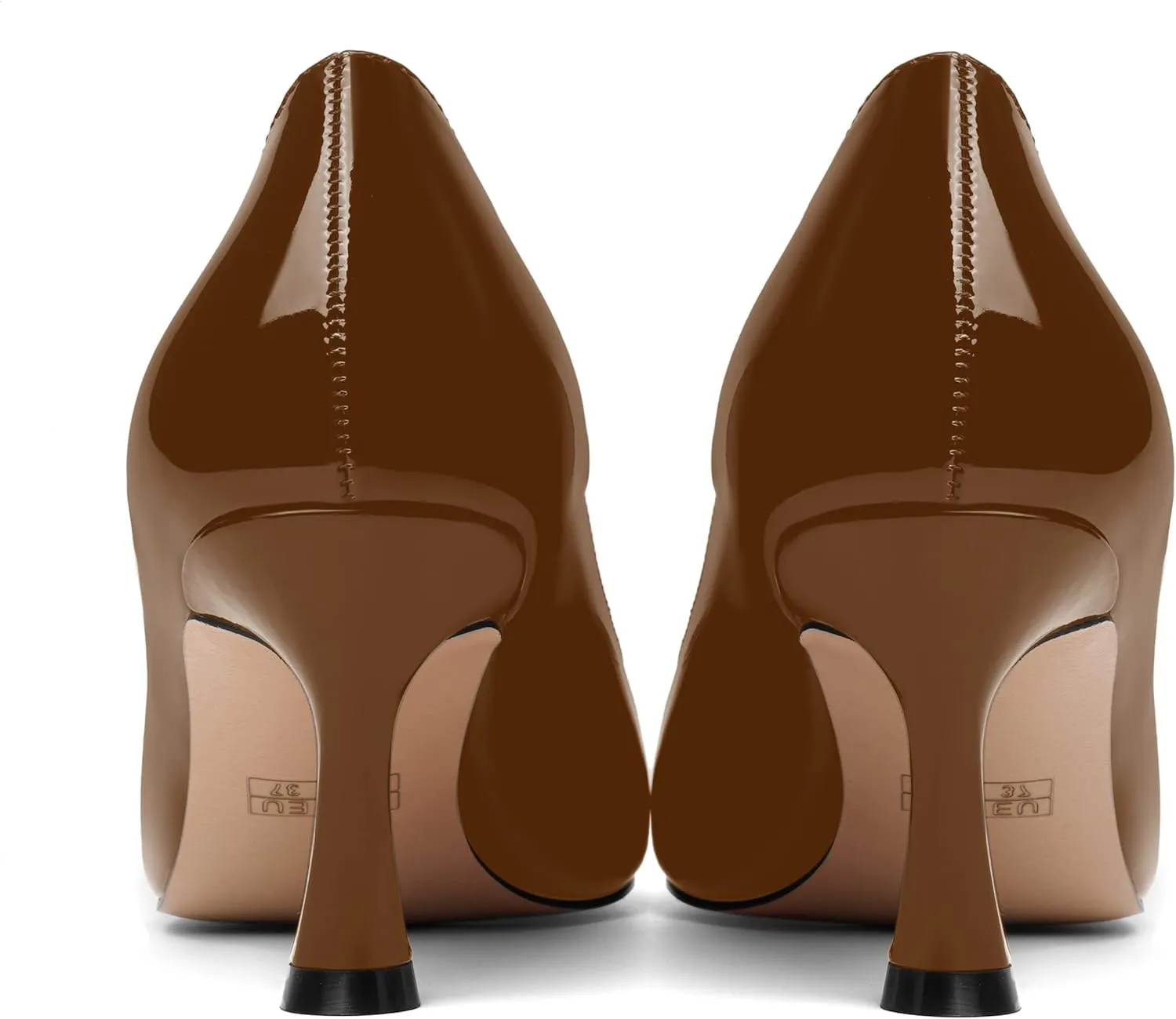 AMBELIGHT Womens Solid Office Dress Slip On Patent Pointed Toe Stiletto Mid Heel Pumps Shoes 2.5 Inch
