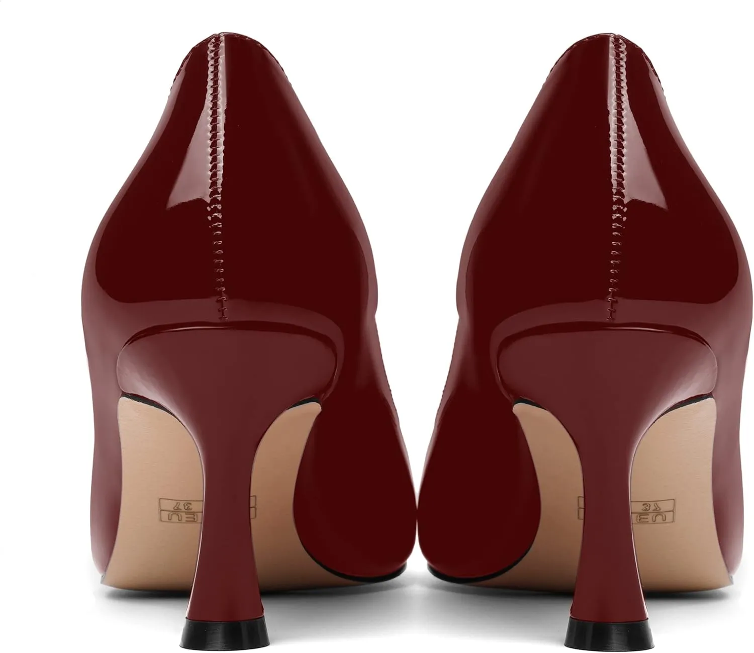 AMBELIGHT Womens Solid Office Dress Slip On Patent Pointed Toe Stiletto Mid Heel Pumps Shoes 2.5 Inch
