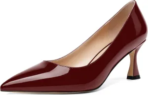 AMBELIGHT Womens Solid Office Dress Slip On Patent Pointed Toe Stiletto Mid Heel Pumps Shoes 2.5 Inch