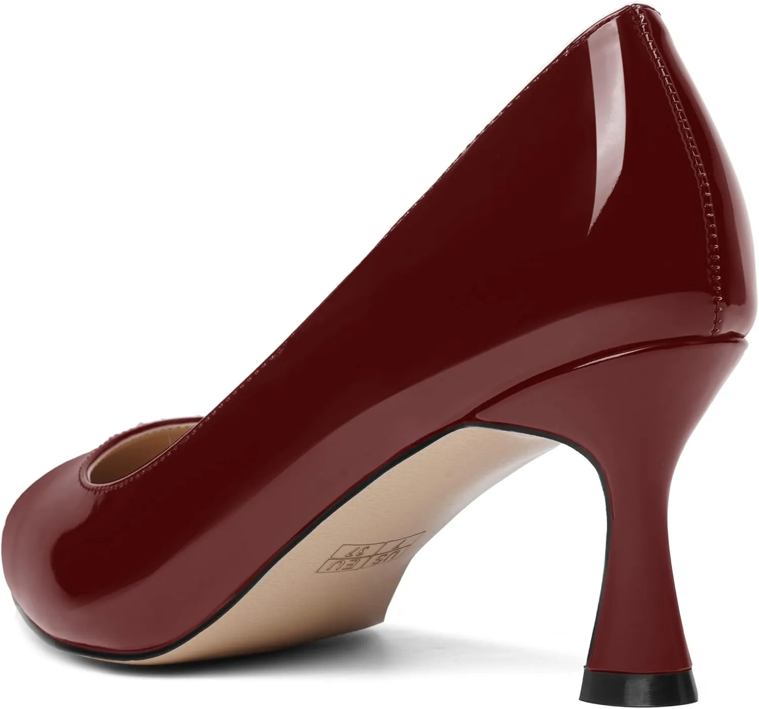 AMBELIGHT Womens Solid Office Dress Slip On Patent Pointed Toe Stiletto Mid Heel Pumps Shoes 2.5 Inch