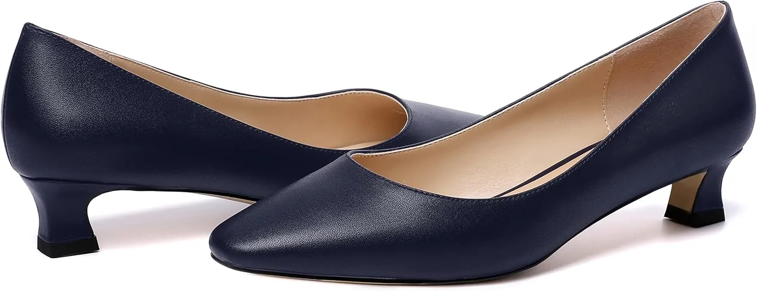 AMBELIGHT Womens Square Toe Solid Matte Office Casual Slip On Kitten Low Heel Pumps Shoes 1.5 Inch