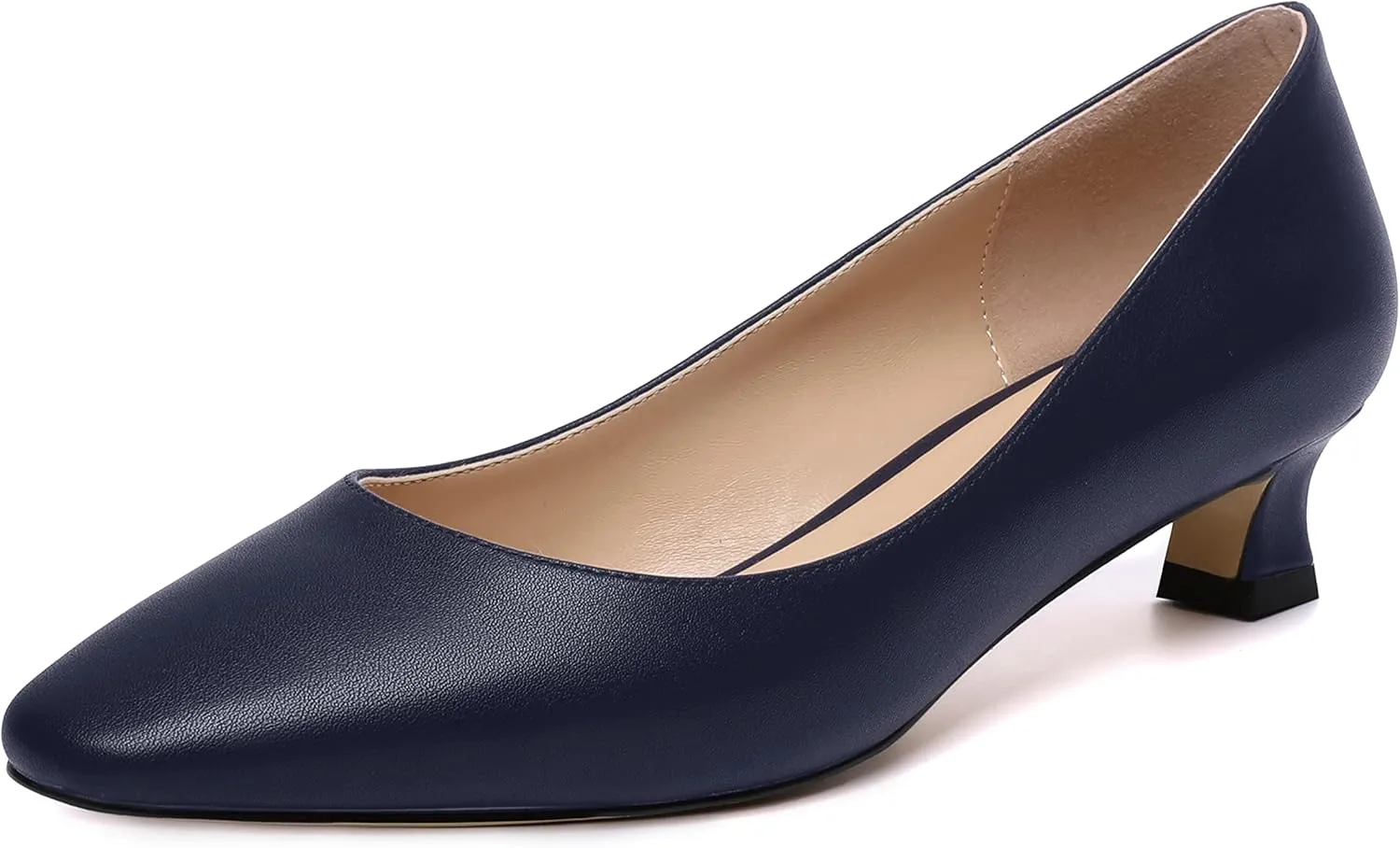 AMBELIGHT Womens Square Toe Solid Matte Office Casual Slip On Kitten Low Heel Pumps Shoes 1.5 Inch