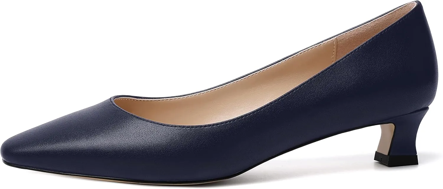 AMBELIGHT Womens Square Toe Solid Matte Office Casual Slip On Kitten Low Heel Pumps Shoes 1.5 Inch