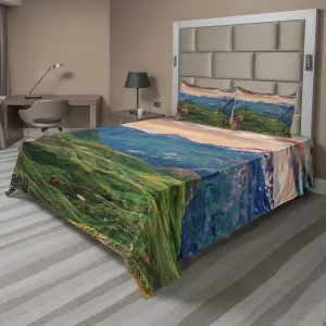 Ambesonne Mountain Sheet Set, Summer Morning of Grossglockner High Alpine Road Austrian Dramatic Sunset, Fitted and Flat Sheet with Pillowcases Bedding Accent 4 Piece Set, Calking, Coral Teal Green