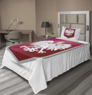 Ambesonne Polish Sheet Set, Royal Illustration of Coat of Arms of Poland Emblem Crowned Eagle Print, Fitted and Flat Sheet with Pillowcase Bedding Accent 3 Piece Set, Twin, Ruby Hot Pink and White