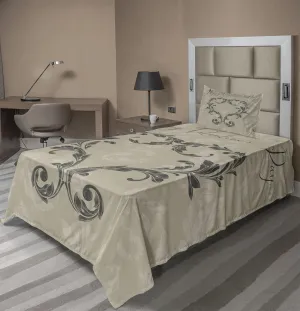 Ambesonne Taupe Sheet Set, Happy Valentine's Day Hand Writing Laurel Leaves Forming a Heart Victorian, Fitted and Flat Sheet with Pillowcase Bedding Accent 3 Piece Set, Twin XL, Taupe Tan