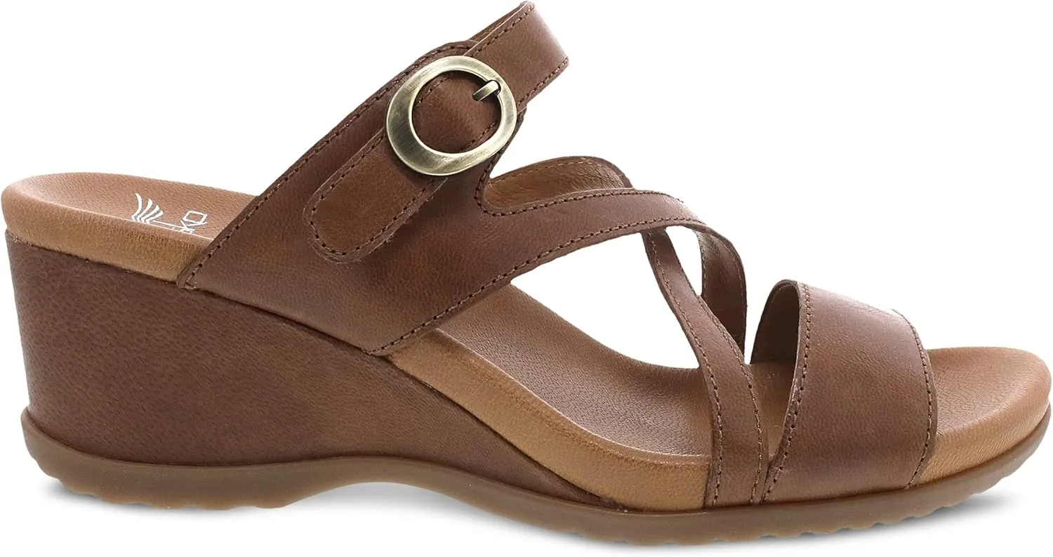Ana Wedge Sandal for Women – Cushioned, Contoured Footbed for All-Day Comfort and Support – Adjustable Hook & Loop Strap with Buckle Detail – Lightweight Rubber Outsole