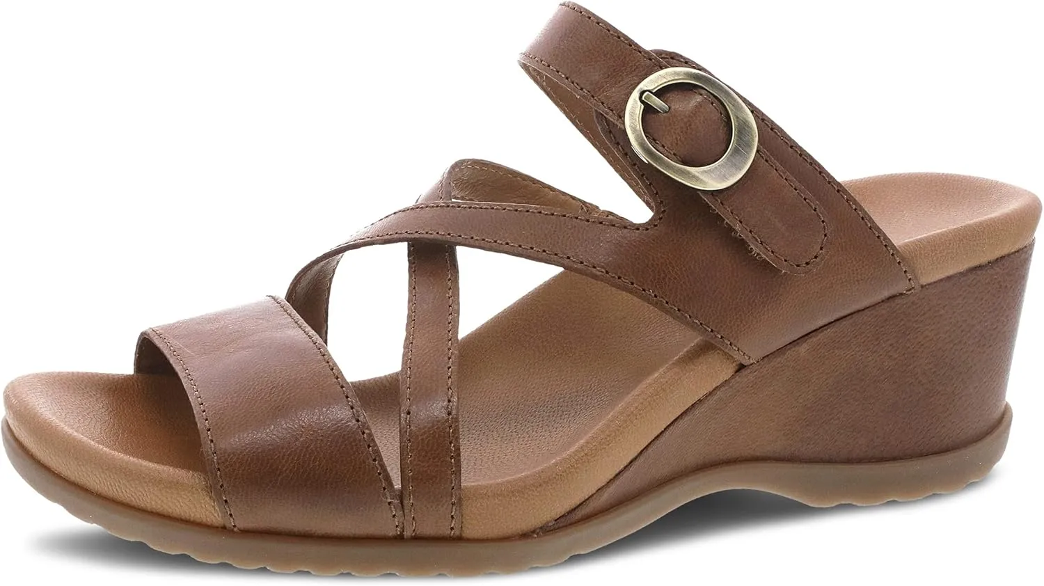Ana Wedge Sandal for Women – Cushioned, Contoured Footbed for All-Day Comfort and Support – Adjustable Hook & Loop Strap with Buckle Detail – Lightweight Rubber Outsole