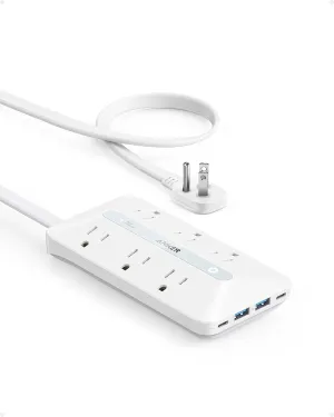 Anker Flat Plug Power Strip(300J) with 20W USB-C, 10-in-1 Ultra Thin Power Strip with 6 AC, 2 USB-A/2 USB-C,5feet Extension Cord, Desk Charging Station,Home Office College Dorm Essentials