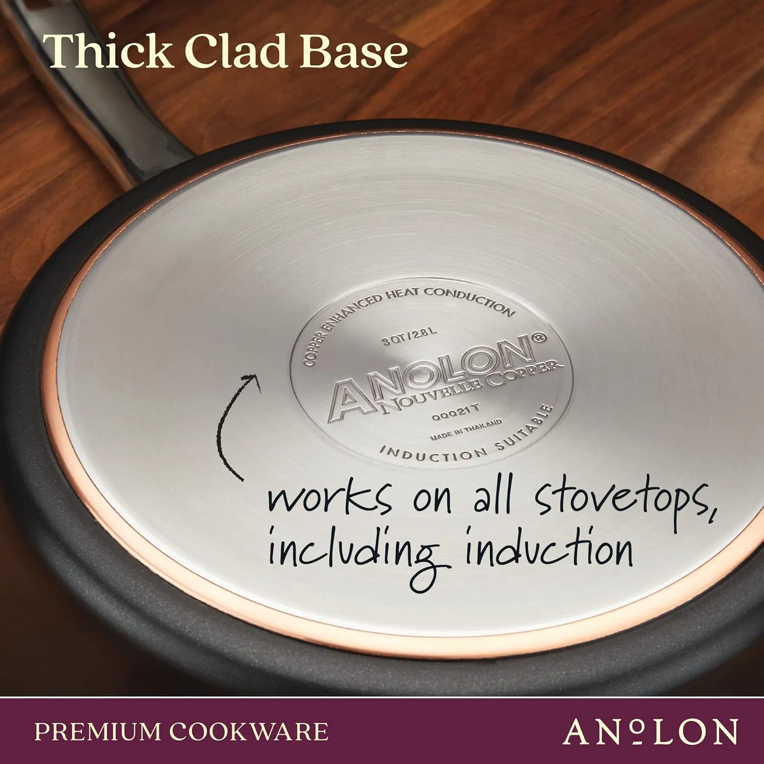 Anolon Nouvelle Copper Luxe Hard-Anodized Nonstick Straining Saucepan, 3.5-Quart, Onyx
