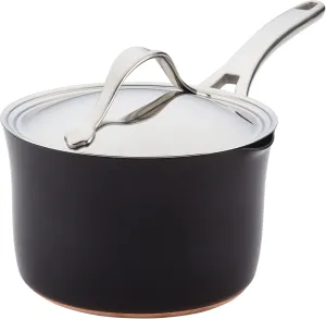 Anolon Nouvelle Copper Luxe Hard-Anodized Nonstick Straining Saucepan, 3.5-Quart, Onyx