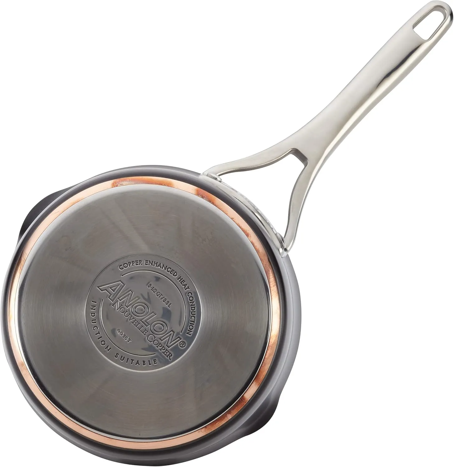 Anolon Nouvelle Copper Luxe Hard-Anodized Nonstick Straining Saucepan, 3.5-Quart, Onyx