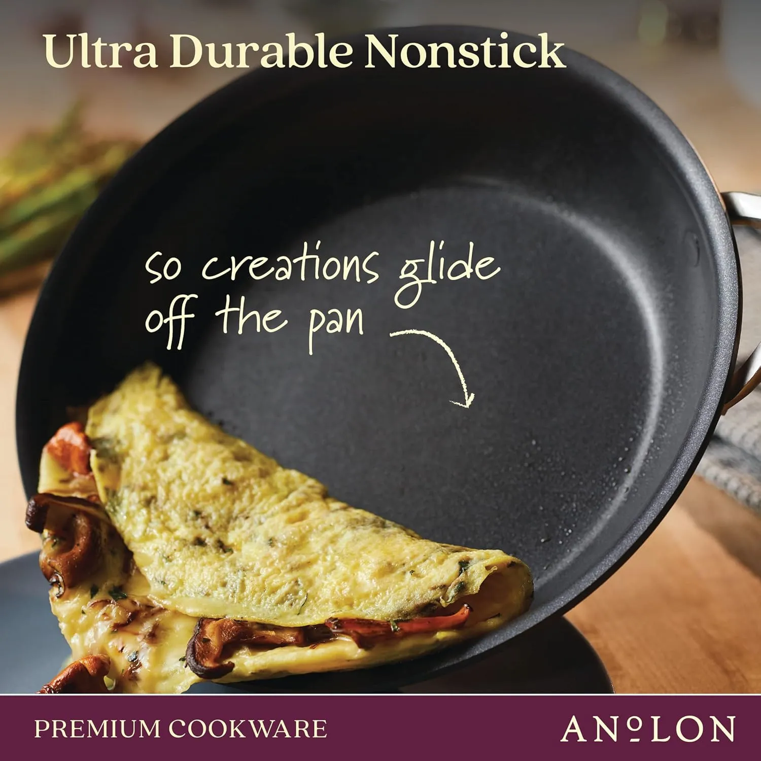 Anolon Nouvelle Copper Luxe Hard-Anodized Nonstick Straining Saucepan, 3.5-Quart, Onyx