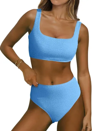 ANRABESS Women Swimsuits Two Piece Bikini Set High Waisted Ribbed Tummy Control Modest Bathing Suits 2025 Beach Swim Wear