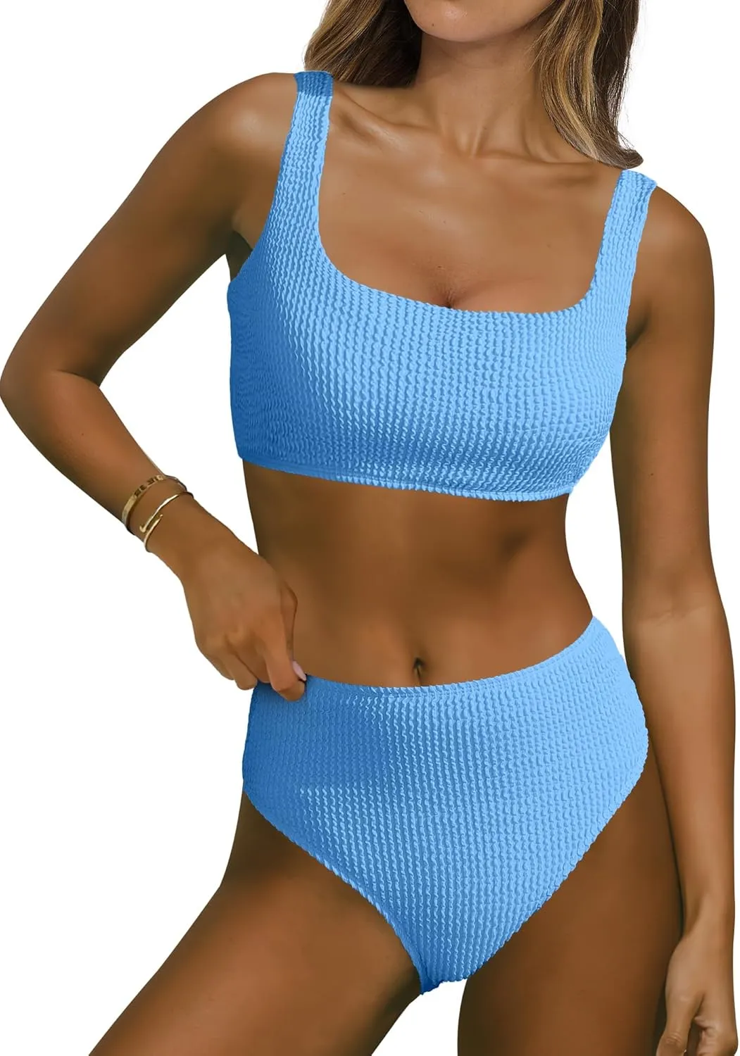 ANRABESS Women Swimsuits Two Piece Bikini Set High Waisted Ribbed Tummy Control Modest Bathing Suits 2025 Beach Swim Wear
