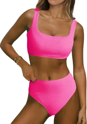 ANRABESS Women Swimsuits Two Piece Bikini Set High Waisted Ribbed Tummy Control Modest Bathing Suits 2025 Beach Swim Wear