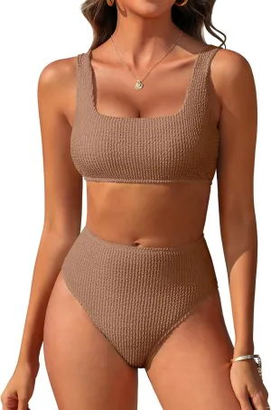 ANRABESS Women Swimsuits Two Piece Bikini Set High Waisted Ribbed Tummy Control Modest Bathing Suits 2025 Beach Swim Wear