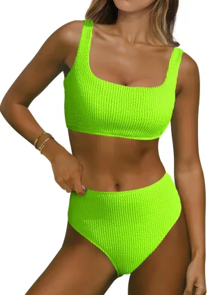 ANRABESS Women Swimsuits Two Piece Bikini Set High Waisted Ribbed Tummy Control Modest Bathing Suits 2025 Beach Swim Wear