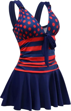AONTUS Plus Size Contrast Color Swimsuits Tummy Control Boy Shorts for Women with Quick-Dry V-Neck