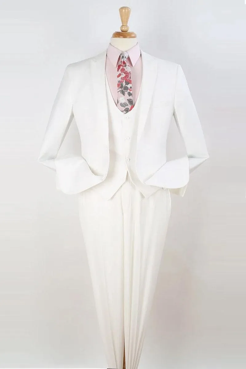 Apollo King Men's White Slim-Fit Vested 1-Button Suit