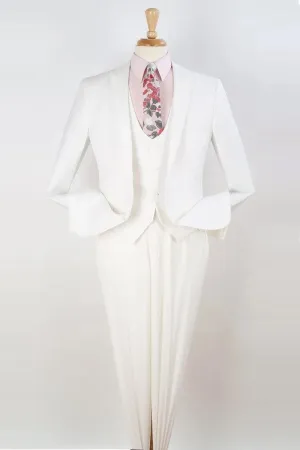 Apollo King Men's White Slim-Fit Vested 1-Button Suit
