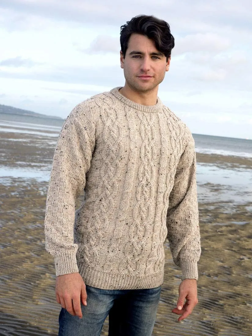 Aran Crafts Basket Stitch Crew Neck Sweater (100% Wool)