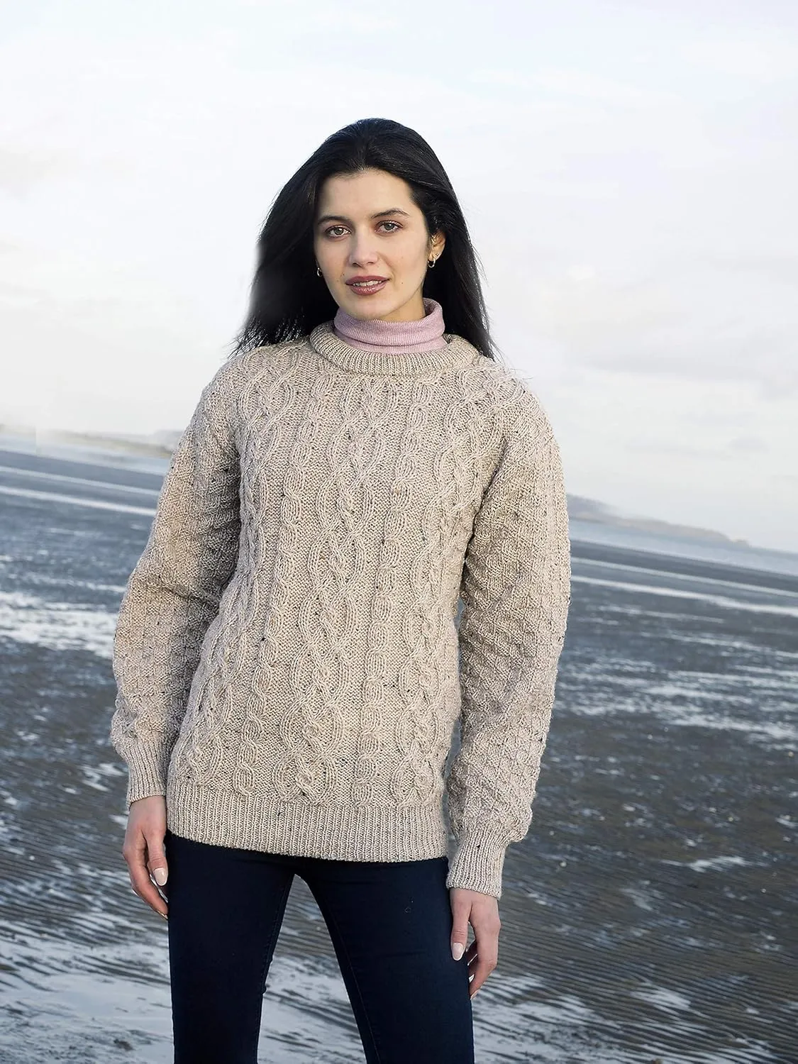 Aran Crafts Basket Stitch Crew Neck Sweater (100% Wool)