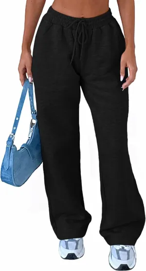 AROGONE Women's Casual Drawstring High Waisted Sweatpants Wide Straight Leg Lounge Pants with Pockets