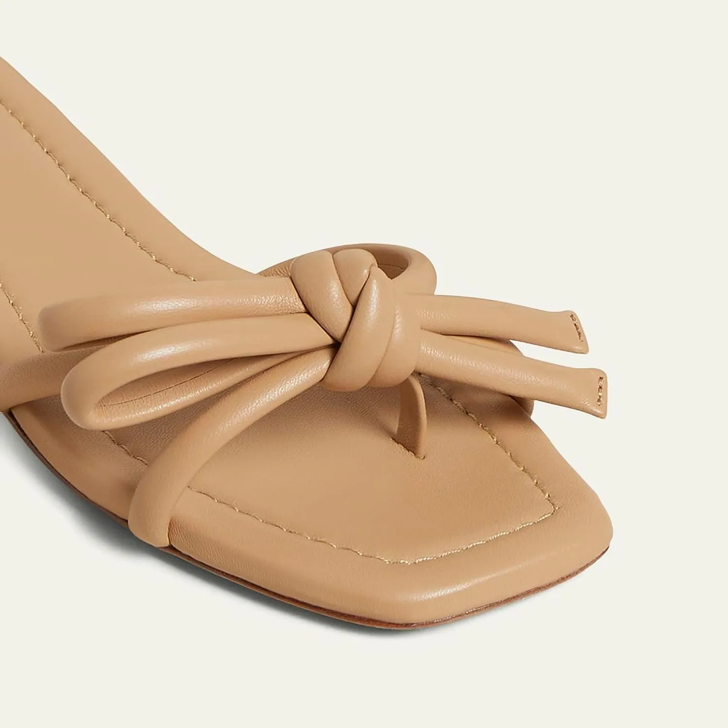 Arqa Women's Flat Slide Sandals with Knotted Bow Soft Leather Slip On Flat Sandals Square Open Toe Slide for Wedding Dressy Party Daily Wear
