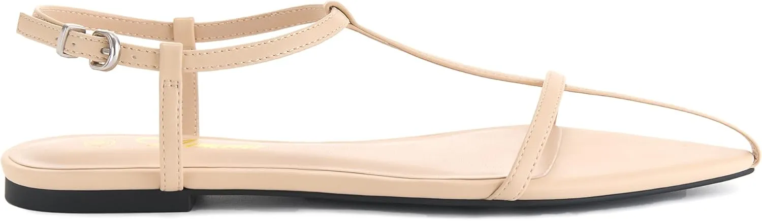 Athlefit Flat Sandals for Women Comfortable Buckle Strappy Sandals Pointed Open Toe Ankle Strap Sandals