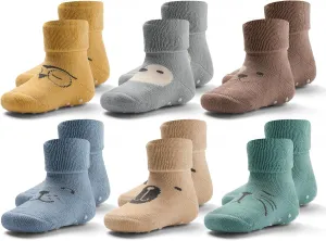 Baby Boys Winter Warm Socks Baby Non Slip Socks with Grips for Baby Girls Full Terry Christmas Socks 6 Pack