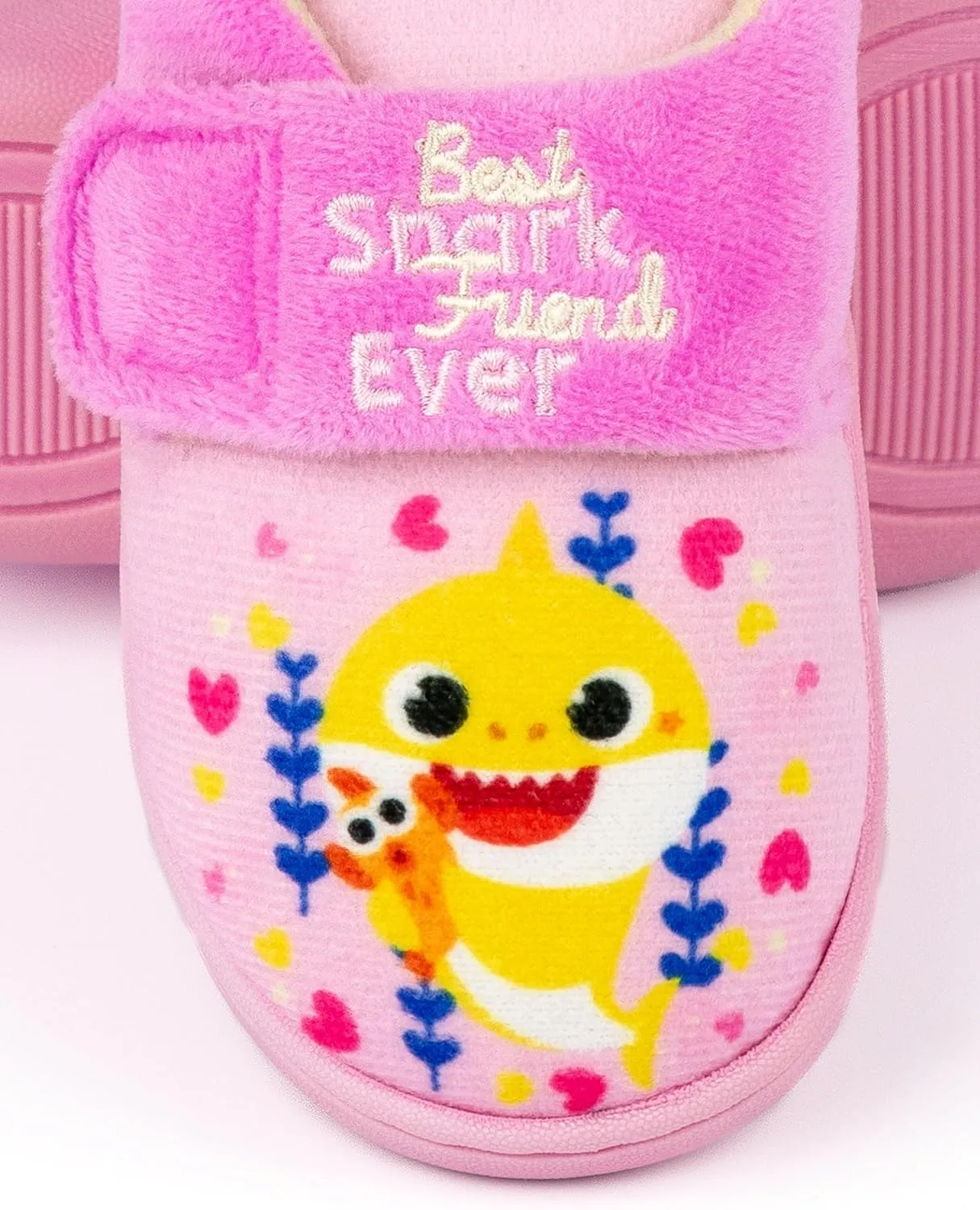 Baby Shark Girls Slippers | Kids Pink Best Shark Friend Ever Footwear with Adjustable Strap | Slip On House Shoes Loungewear