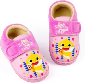 Baby Shark Girls Slippers | Kids Pink Best Shark Friend Ever Footwear with Adjustable Strap | Slip On House Shoes Loungewear