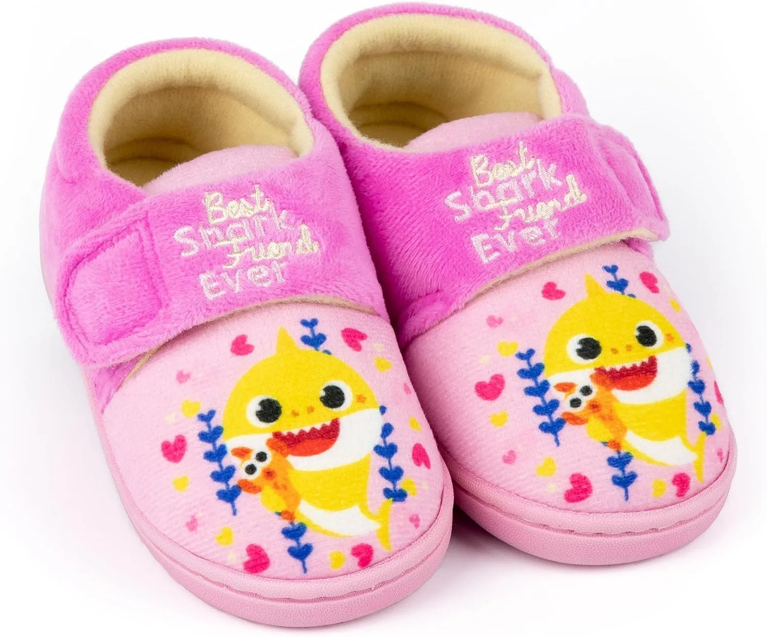 Baby Shark Girls Slippers | Kids Pink Best Shark Friend Ever Footwear with Adjustable Strap | Slip On House Shoes Loungewear