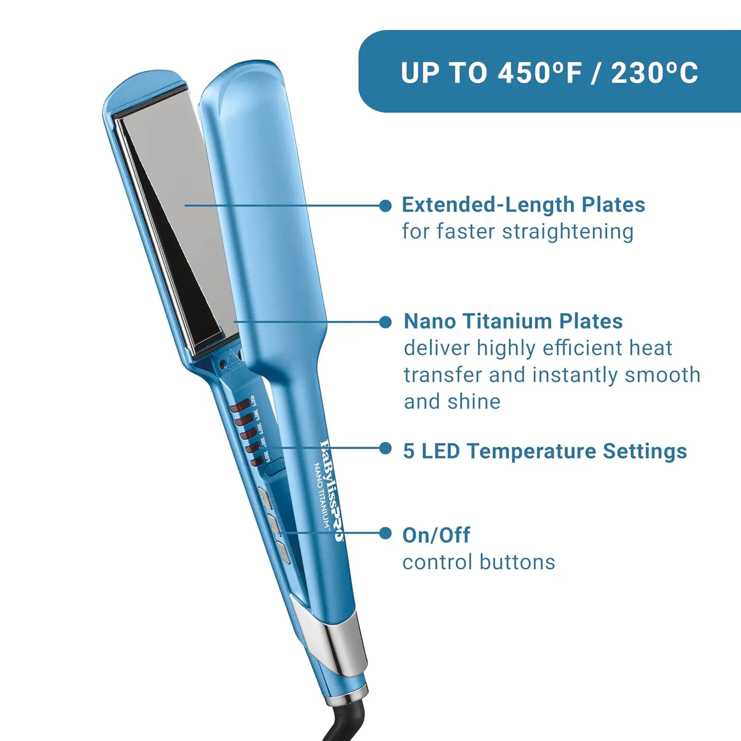 BabylissPRO Nano Titanium Ultra-Sleek Hair Straightener, Flat Iron for All Hair Types