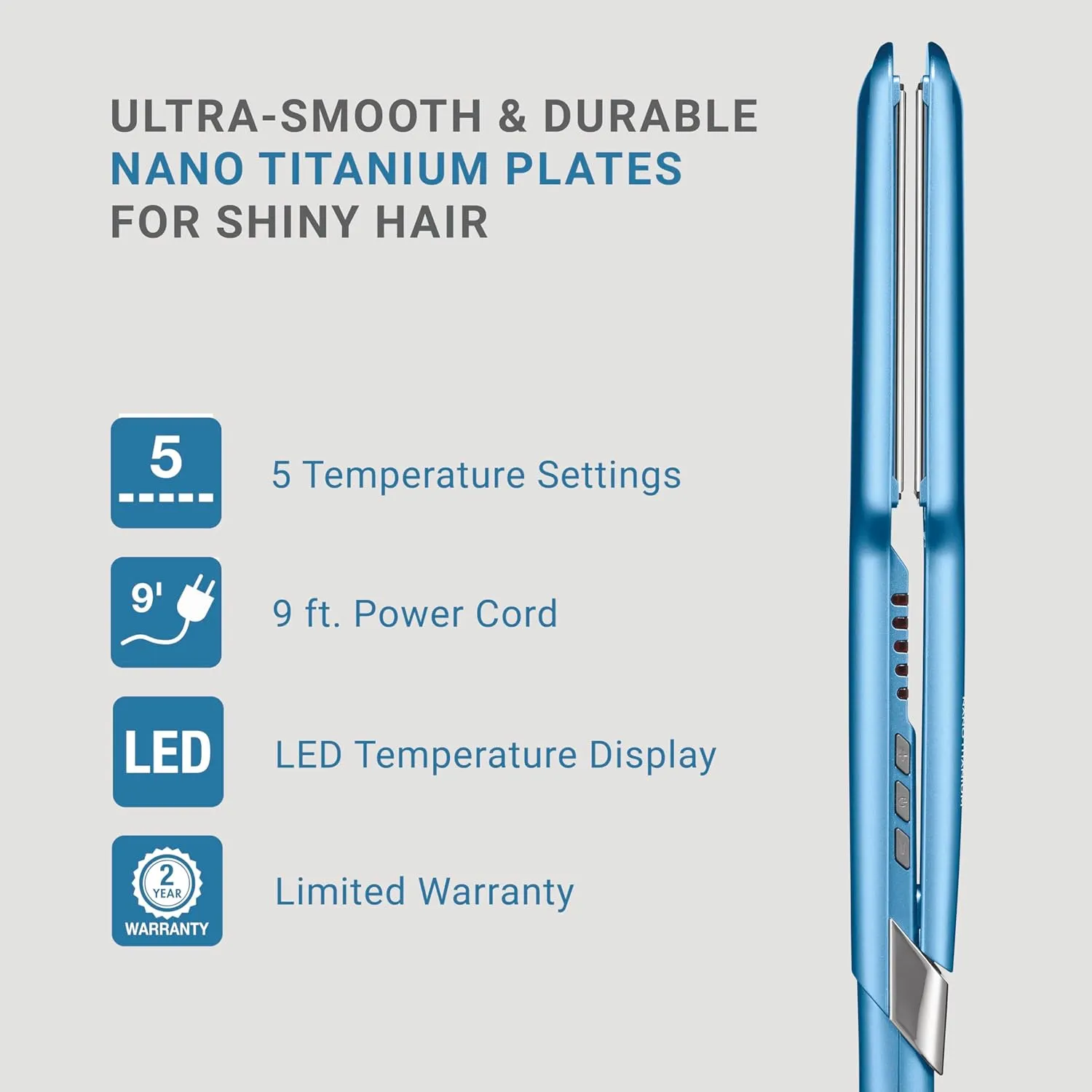 BabylissPRO Nano Titanium Ultra-Sleek Hair Straightener, Flat Iron for All Hair Types