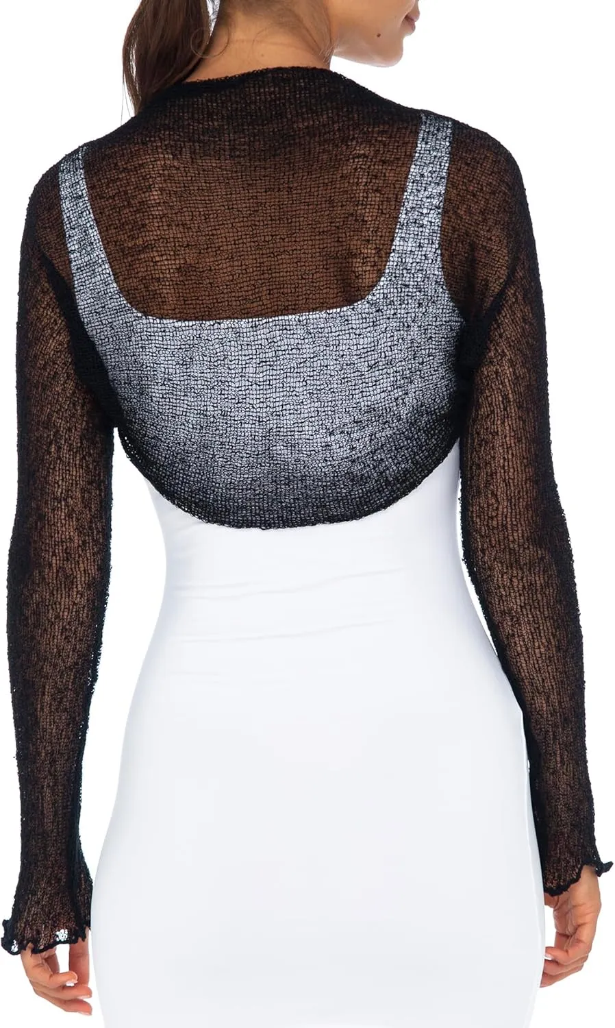 Back From Bali Womens Sheer Arm Cover Shrug Long Sleeve Open Front Cropped Mesh Bolero Cardigan