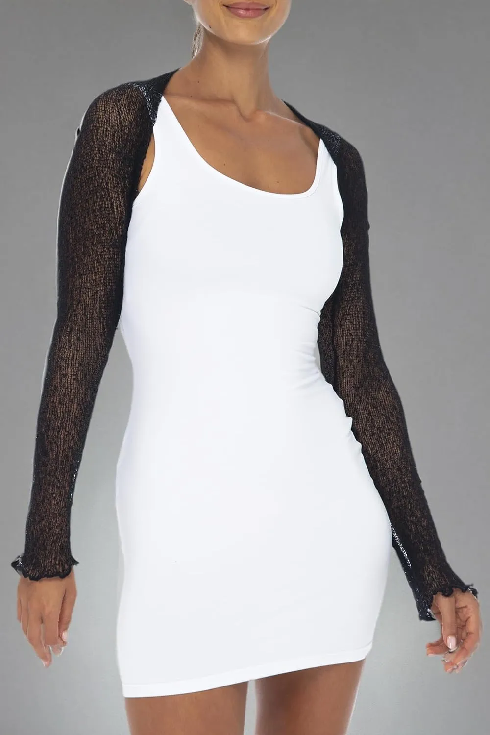 Back From Bali Womens Sheer Arm Cover Shrug Long Sleeve Open Front Cropped Mesh Bolero Cardigan