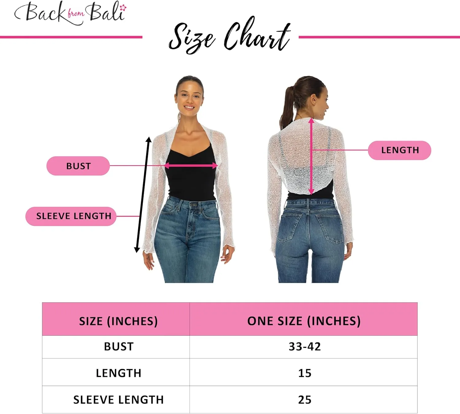 Back From Bali Womens Sheer Arm Cover Shrug Long Sleeve Open Front Cropped Mesh Bolero Cardigan