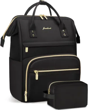 Backpack for Women 15.6 Inch Laptop Backpack Work Business Backpacks Purse Waterproof Computer College Backpacks Nurse Bag Backbag 2 Sets Casual Daypack for Travel Black