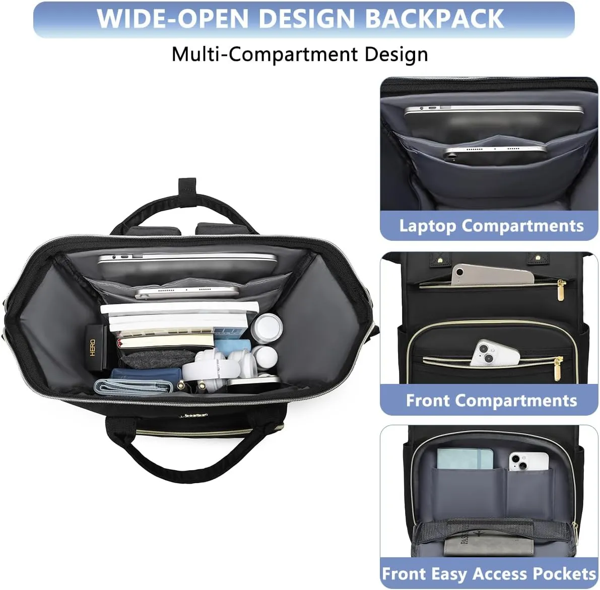 Backpack for Women 15.6 Inch Laptop Backpack Work Business Backpacks Purse Waterproof Computer College Backpacks Nurse Bag Backbag 2 Sets Casual Daypack for Travel Black