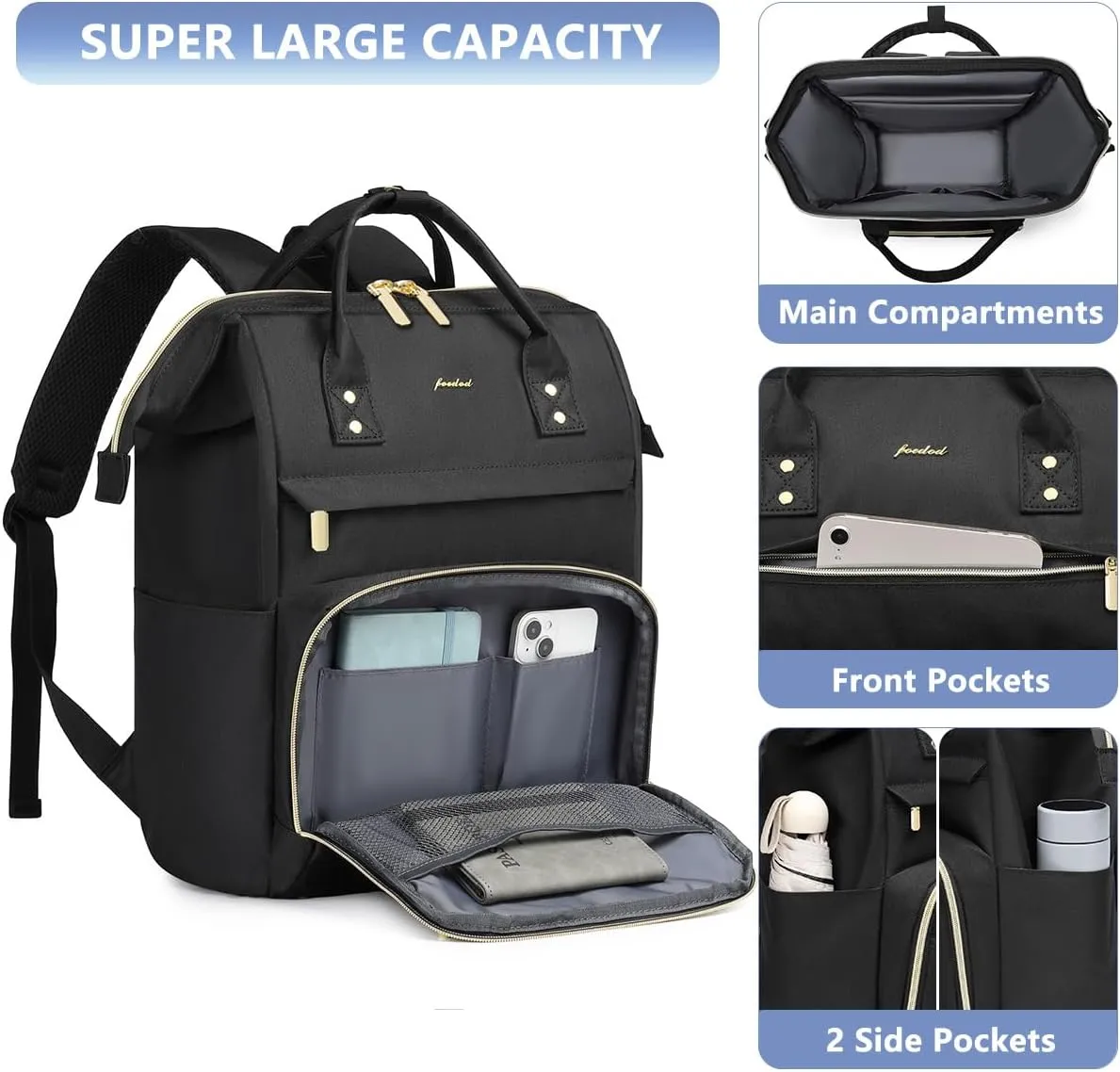 Backpack for Women 15.6 Inch Laptop Backpack Work Business Backpacks Purse Waterproof Computer College Backpacks Nurse Bag Backbag 2 Sets Casual Daypack for Travel Black