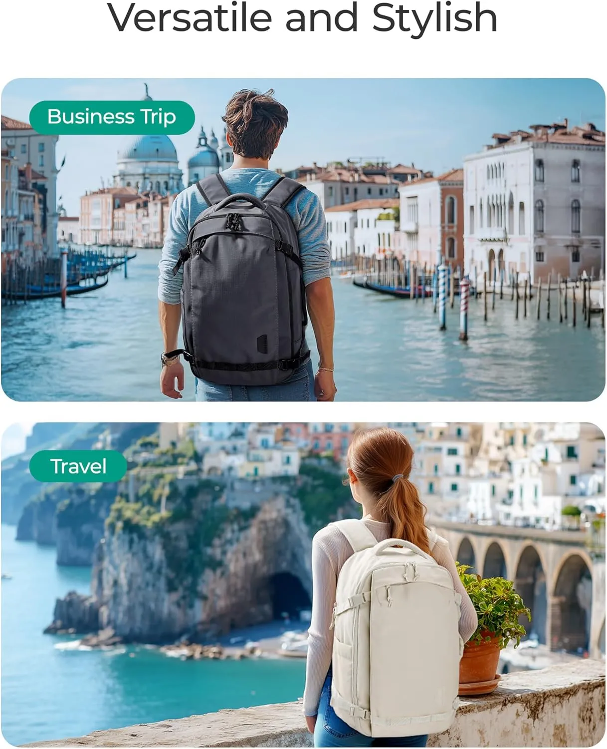 BAGSMART Travel Backpack for Women, 30L Travel Backpack Carry On Flight Approved, TSA Approved Personal Item Travel Bag, Water Resistant Weekender Bag Luggage Daypack, Camel