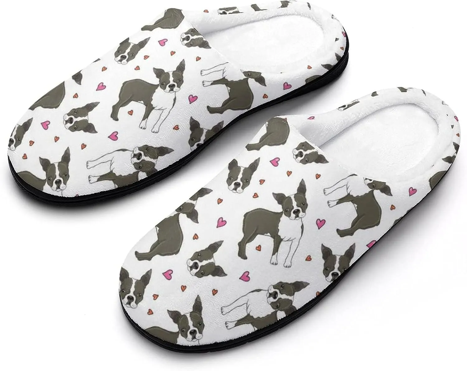 BAIKUTOUAN Boston Terrier French Bulldog Cotton Slippers Soft Winter Comfy House Shoes with Non-Slip Rubber Sole