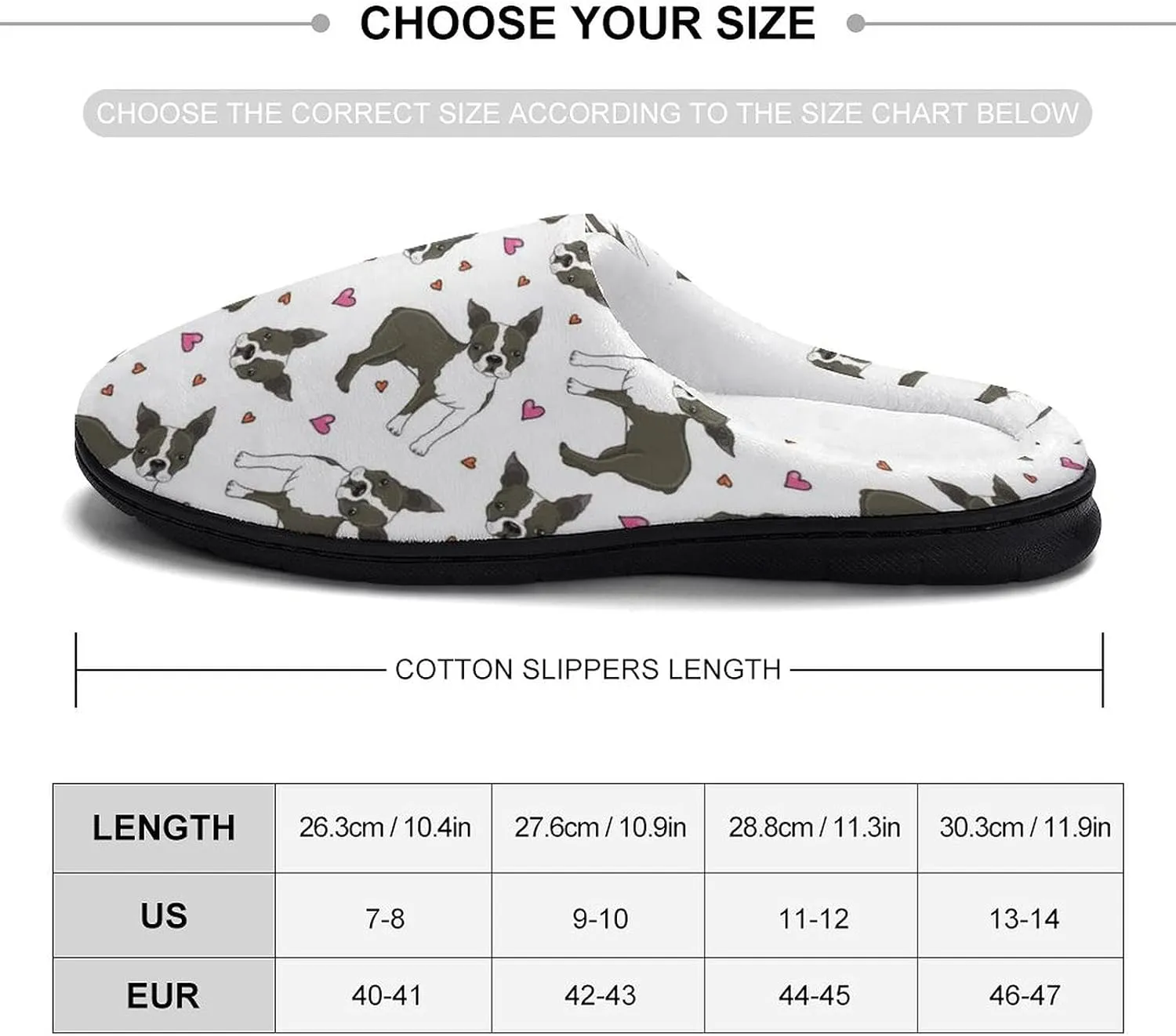 BAIKUTOUAN Boston Terrier French Bulldog Cotton Slippers Soft Winter Comfy House Shoes with Non-Slip Rubber Sole