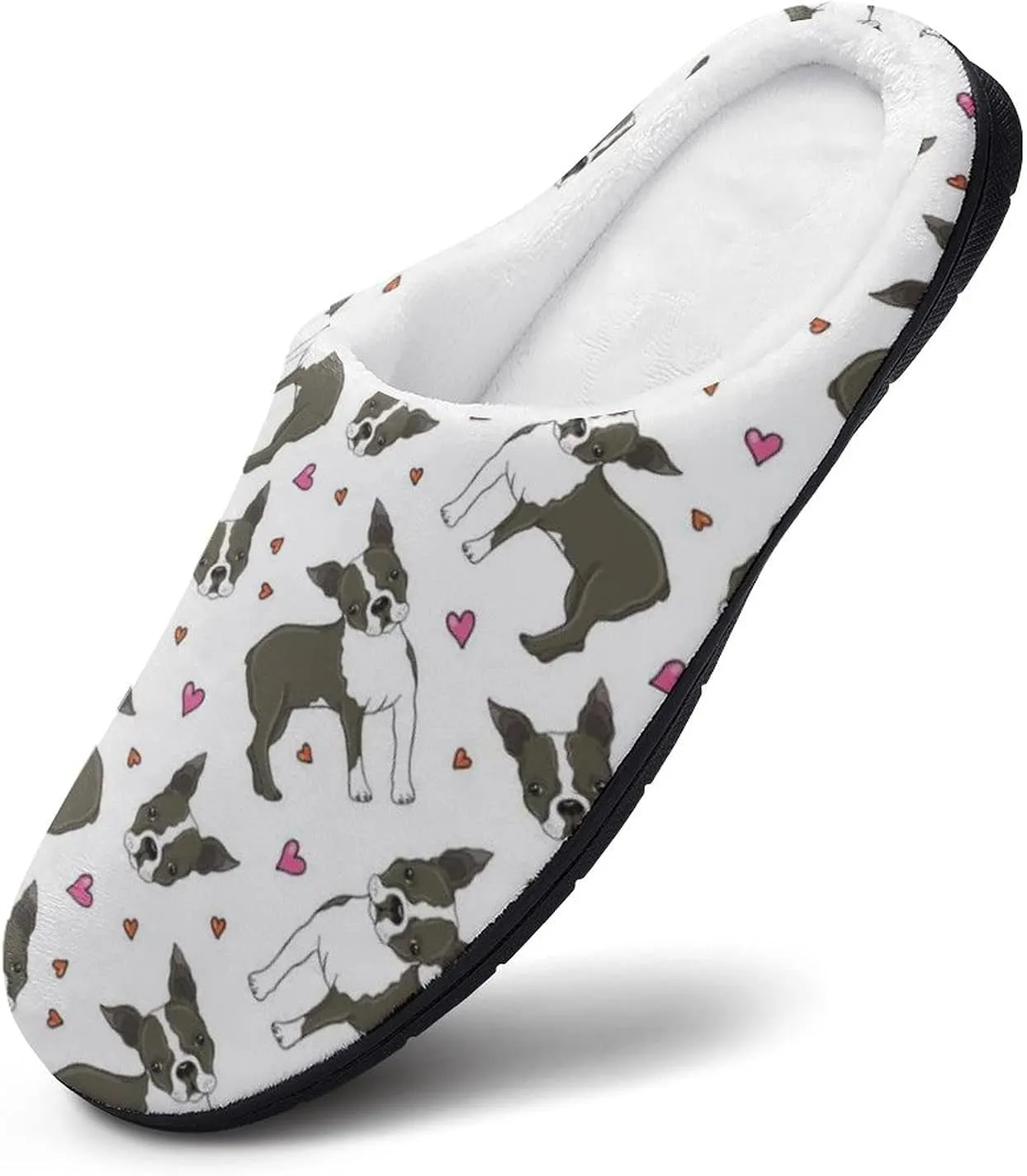 BAIKUTOUAN Boston Terrier French Bulldog Cotton Slippers Soft Winter Comfy House Shoes with Non-Slip Rubber Sole